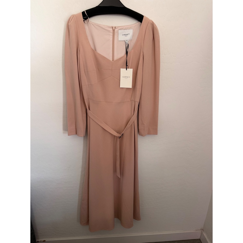 LK Bennett London Dr Katerina Blush Pink Sweetheart Midi Dress Crystal Belt Sz 4